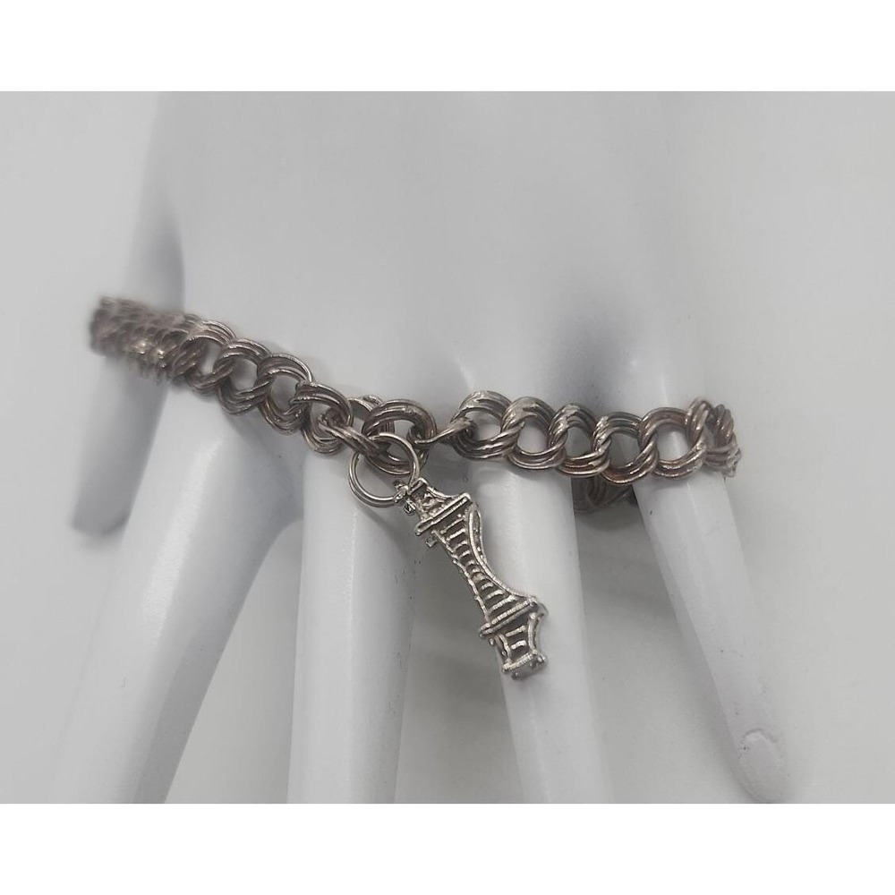 Vintage 7.5" sterling silver 925 charm bracelet w/ SFC golden‎ gate bridge charm